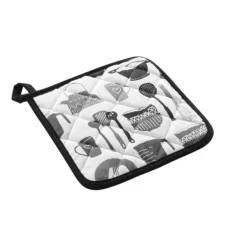 Grytlappar & Grillvantar-Manik 19x19 cm - Tryckt köksredskap - Vit