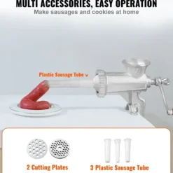 Matkvarnar-Manuell köttkvarn i gjutjärn, kraftfull med stålklämma, 1 skärblad, 2 plattor, 3 korvrör för nötfärs.