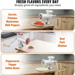 Matkvarnar-Manuell köttkvarn i gjutjärn, kraftfull med stålklämma, 1 skärblad, 2 plattor, 3 korvrör för nötfärs.