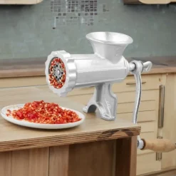 Matkvarnar-Manuell köttkvarn i gjutjärn, kraftfull med stålklämma, 1 skärblad, 2 plattor, 3 korvrör för nötfärs.