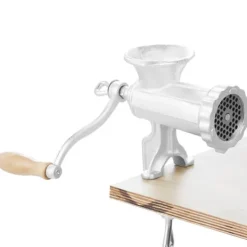 Matkvarnar-Manuell köttkvarn i gjutjärn, kraftfull med stålklämma, 1 skärblad, 2 plattor, 3 korvrör för nötfärs.