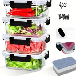 Matförvaringsbehållare, Miljövänlig, Lufttät Försegling,4x1040ml