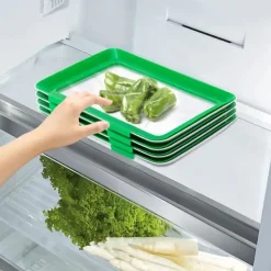 Matförvaringsbrickor - Set om 4 - Tätslutande, Återanvändbara, Stapelbara, Rektangulära 30×20 cm - Grön