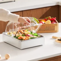 Matserveringsdisplaybehållare, 34,5x27,6x24,5 cm, rostfritt stål