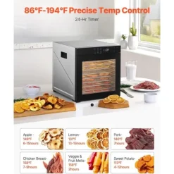 Torkugnar-Mattorkarmaskin med 10 brickor, Rostfritt Stål 1000W, för Torkning av Jerky och Frukt