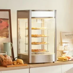 Matuppvärmare-Matvärmare Display, 4-vånings Pizzavärmare, 46,5x46x78 cm, Rostfritt Stål