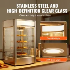Matuppvärmare-Matvärmare Display, 4-vånings Pizzavärmare, 46,5x46x78 cm, Rostfritt Stål