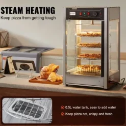 Matuppvärmare-Matvärmare Display, 4-vånings Pizzavärmare, 46,5x46x78 cm, Rostfritt Stål