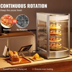 Matuppvärmare-Matvärmare Display, 4-vånings Pizzavärmare, 46,5x46x78 cm, Rostfritt Stål
