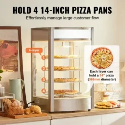 Matuppvärmare-Matvärmare Display, 4-vånings Pizzavärmare, 46,5x46x78 cm, Rostfritt Stål