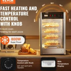 Matuppvärmare-Matvärmare Display, 4-vånings Pizzavärmare, 46,5x46x78 cm, Rostfritt Stål