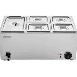Matuppvärmare-Matvärmare, 5-fack elektriskt ångbord, 54x36x25 cm, rostfritt stål