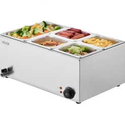 Matuppvärmare-Matvärmare, 5-fack elektriskt ångbord, 54x36x25 cm, rostfritt stål