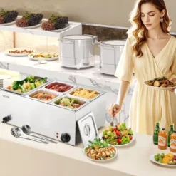 Matuppvärmare-Matvärmare, 5-fack elektriskt ångbord, 54x36x25 cm, rostfritt stål