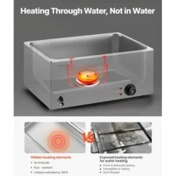 Matuppvärmare-Matvärmare, 5-fack elektriskt ångbord, 54x36x25 cm, rostfritt stål