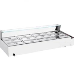 Matuppvärmare-Matvärmare, 12-facks elektriskt ångbord med glastäcke, 144,1x61x38,2 cm, silver, rostfritt stål