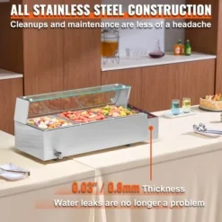 Matuppvärmare-Matvärmare, 3-facks elektriskt ångbord med glaslock, 93x40,6x38,2 cm, Silver, Rostfritt stål