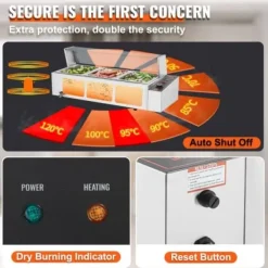 Matuppvärmare-Matvärmare, 3-facks elektriskt ångbord med glaslock, 93x40,6x38,2 cm, Silver, Rostfritt stål