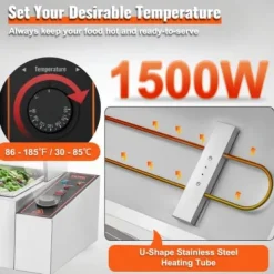 Matuppvärmare-Matvärmare, 3-facks elektriskt ångbord med glaslock, 93x40,6x38,2 cm, Silver, Rostfritt stål