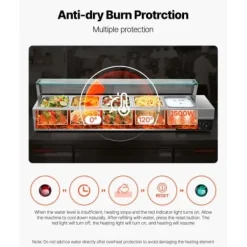 Matuppvärmare-Matvärmare, 5-facks elektriskt ångbord med glaslock, 146,4x37,8x38,1 cm, rostfritt stål