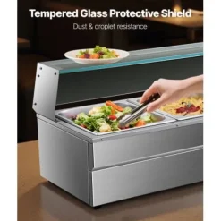 Matuppvärmare-Matvärmare, 5-facks elektriskt ångbord med glaslock, 146,4x37,8x38,1 cm, rostfritt stål