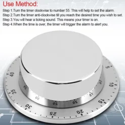 Äggklockor-Mekanisk kökstimer - Magnetisk bas, silver