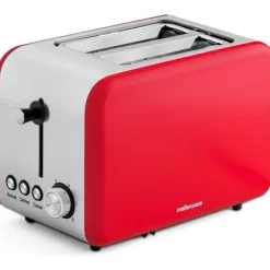 Mellerware knaprig brödrost - Röd - 2 fack 14x4 cm - Uppvärmnings- och upptiningsfunktion
