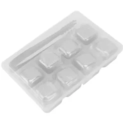 Metal Whisky Iskuber Livsmedelsklass 304 Rostfritt Stål Säker Giftfri Vit Använda Whiskeystenar för Whiskydryck 8 kuber med istång