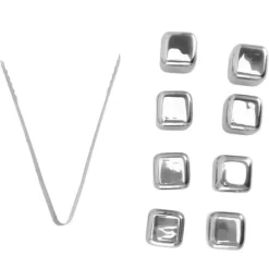 Metal Whisky Iskuber Livsmedelsklass 304 Rostfritt Stål Säker Giftfri Vit Använda Whiskeystenar för Whiskydryck 8 kuber med istång