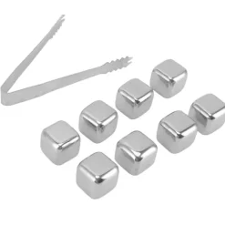 Metal Whisky Iskuber Livsmedelsklass 304 Rostfritt Stål Säker Giftfri Vit Använda Whiskeystenar för Whiskydryck 8 kuber med istång