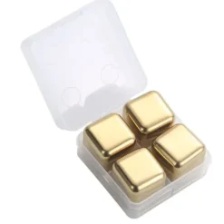 Metalliskuber i rostfritt stål Återanvändbar snabbkylande ren whiskysten med istång för dryck Dryck Gyllene