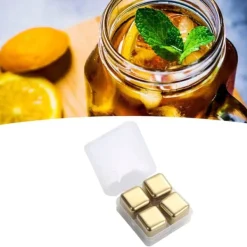 Metalliskuber i rostfritt stål Återanvändbar snabbkylande ren whiskysten med istång för dryck Dryck Gyllene