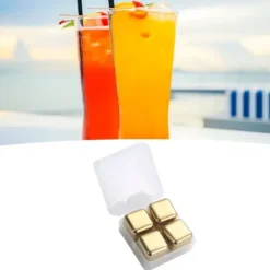 Metalliskuber i rostfritt stål Återanvändbar snabbkylande ren whiskysten med istång för dryck Dryck Gyllene