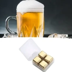 Metalliskuber i rostfritt stål Återanvändbar snabbkylande ren whiskysten med istång för dryck Dryck Gyllene