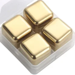 Metalliskuber i rostfritt stål Återanvändbar snabbkylande ren whiskysten med istång för dryck Dryck Gyllene