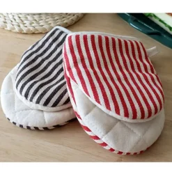 Grytlappar & Grillvantar-Mikrovågsugnsvantar Värmebeständiga randiga mönster Tjocka bomullsugnsvantar med snöre Svarta