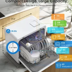 Diskmaskiner-Minidiskmaskin, minidiskmaskin med touchkontroll, 9 program, portabel bordsdiskmaskin, 5,2 liters vattentank, kan användas med/utan vattenanslutning | CDON