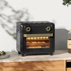 Miniugn med varmluft 10L, Airfryer, Timer, Invändig belysning, Svart/Guld, Rostfritt stål