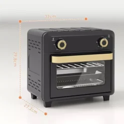 Miniugn med varmluft 10L, Airfryer, Timer, Invändig belysning, Svart/Guld, Rostfritt stål