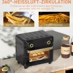 Miniugn med varmluft 10L, Airfryer, Timer, Invändig belysning, Svart/Guld, Rostfritt stål