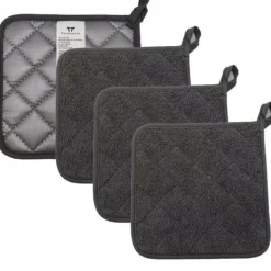 Minkabo - Minkabo-1286 - Thstheaven Set med 4 grytlappar i värmeresistent frotté Mörkgrå