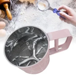 Mjöl Sifter Rostfritt stål Korrosionsbeständig Säker Luktfri Vacker Handhållen Bakmjöl Mesh Sikt Rosa