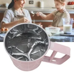 Mjöl Sifter Rostfritt stål Korrosionsbeständig Säker Luktfri Vacker Handhållen Bakmjöl Mesh Sikt Rosa