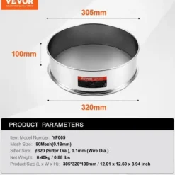 Silar-Mjölsikt, 80 mesh finmaskig sikt, 32x32x10 cm, rostfritt stål