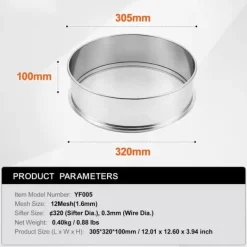 Mjölsikt i rostfritt stål, finmaskigt 12 mesh, idealisk för bakning av tårtor