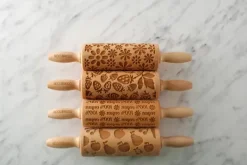 Kavlar-MoodForWood Träkavel 25 cm med handtag, set om 4, graverad, perfekt för bakning - Veganskt setmönster