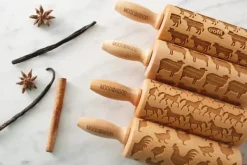 MoodForWood Träkavel 25 cm med handtag, set om 4, graverad, perfekt för bakning - Mönster med bondgårdsdjur