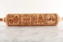 Kavlar-MoodForWood Träkavel, Graverad, 43 cm med Handtag, Perfekt för Bakning - Lovers Pattern