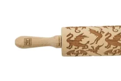 Kavlar-MoodForWood Träkavel, Graverad, 43 cm med Handtag, Perfekt för Bakning - Drakmönster