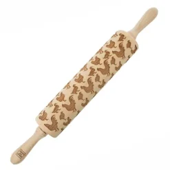 MoodForWood Träkavel, Graverad, 43 cm med Handtag, Perfekt för Bakning - Mönster på Fjäderfä